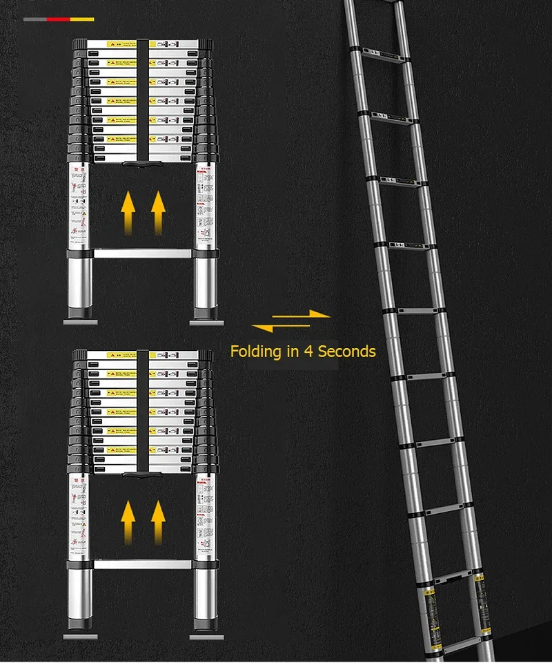 2 Meter Portable Easy Store Folding Step Manufacturers Loft Retractable Foldable Aluminum Telescopic Ladder