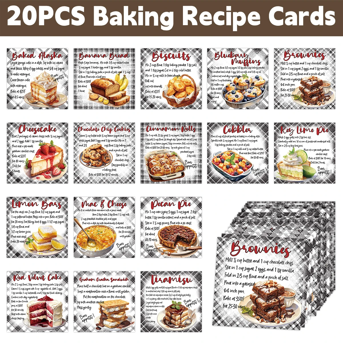 Kitchen Baking Organization - 20 قطعة من بطاقات وصفات الحلويات