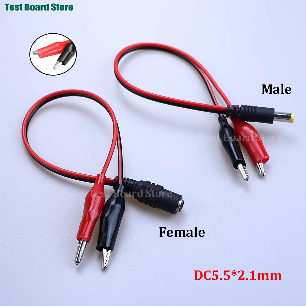 

1Pcs 2 Alligator clip to 1 Male or Female DC Power Plug Connector Adapter 25CM Wire DC 5.5*2.1mm Clips Crocodile Test Leads