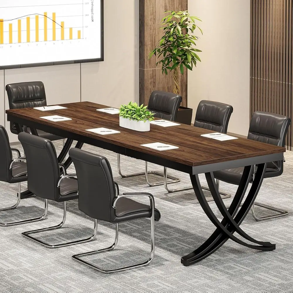 

6.5T Conference Table for 6-8 People, 78 inch Long Rectangular Seminar Table with Strong Metal Base, Boardroom Desk or Office Me