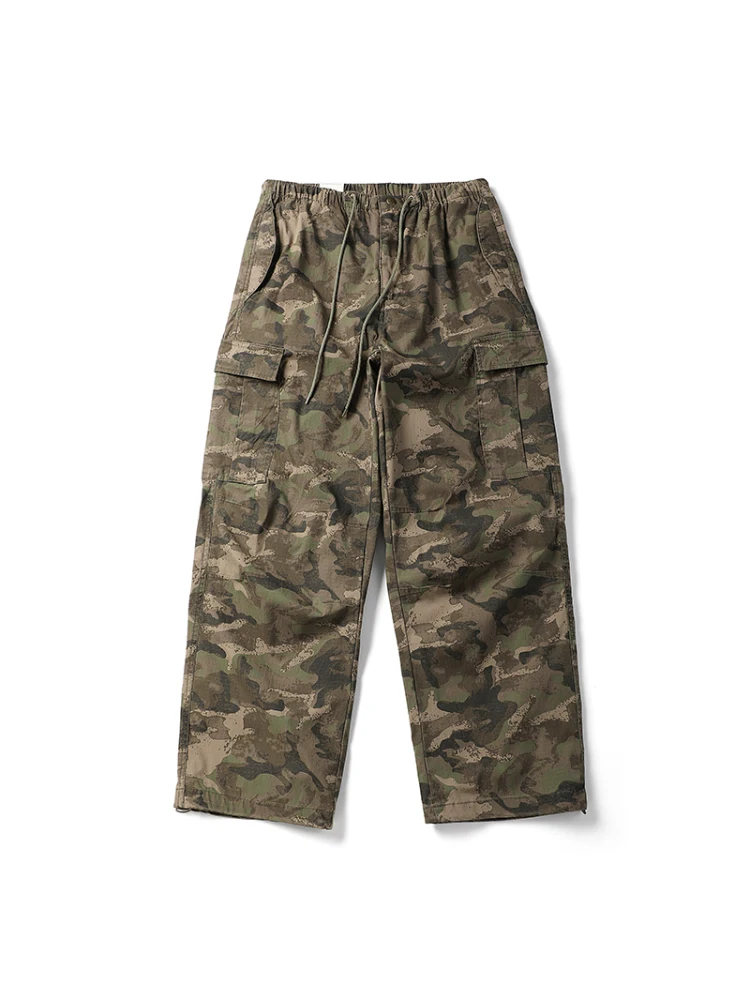 

Stylish Japanese Retro Camouflage Work Pants Loose Casual Drawstring Cuffed Trousers Trendy Straight Leg Loose Fit Autumn Youth