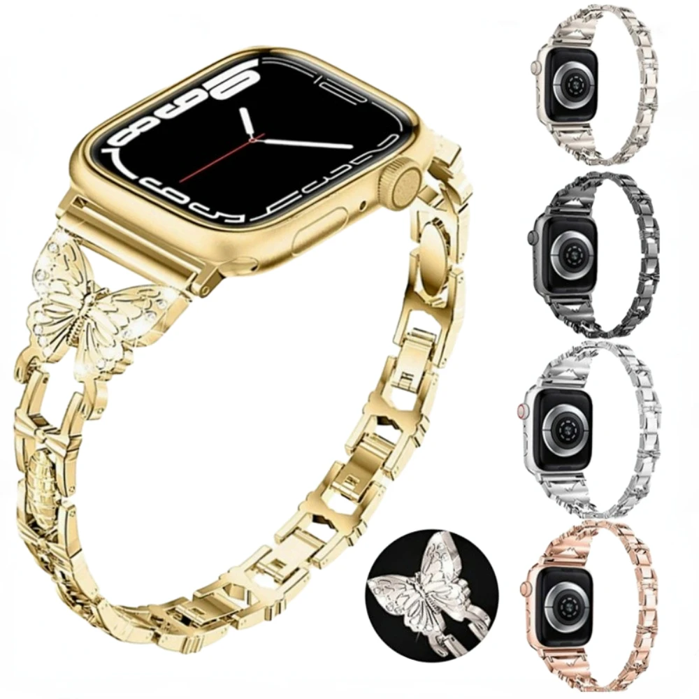 

Metal+Diamond Strap for Apple Watch 44mm 40mm 45mm 41mm 42 38 49mm Watchband Bracelet for iWatch Series Ultra 9 8 7 6 5 4 3 SE 2