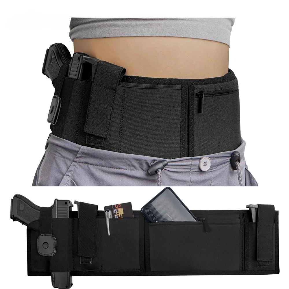 Hunting holster hidden belly pocket carry belt mounted magazine pouch right hand belt holster Glock 19, 17, 42