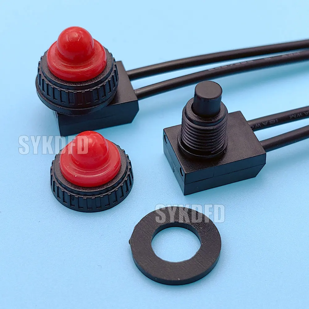 12V Waterproof Latching Push Button On-Off Switch With Leads Wire Black Red Plant Lamp Agricultural Irrigation Cultivation Switc