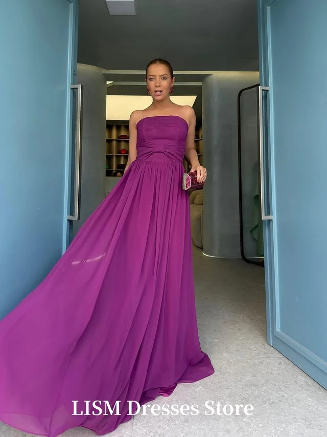 Lism sem alças a linha vestidos de noite chiffon de seda simples longo elegante vestidos de baile personalizado robe de soirée vestidos de festa