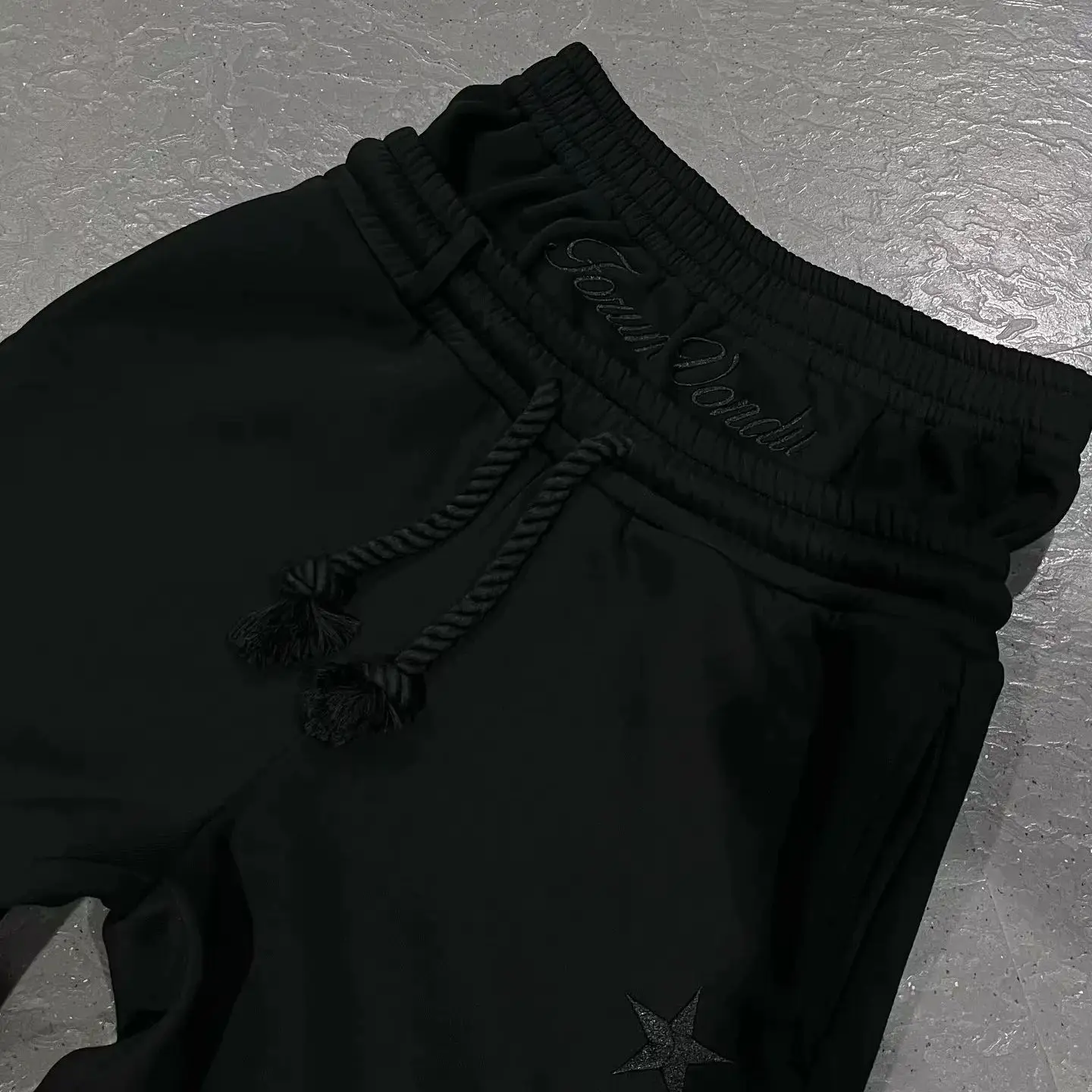 Harajuku Loose Double Waisted Sweatpants Y2K American Solid Color Letter Embroidery Casual Pants Hip Hop Drawstring Waist Jogger