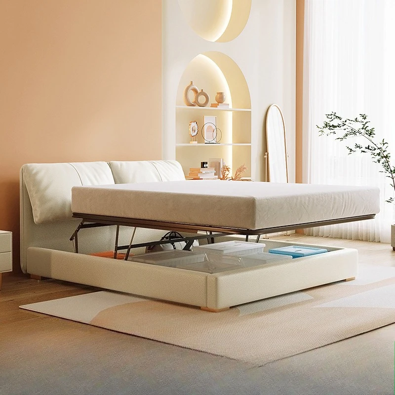 Light luxury simple modern double master bedroom function Nordic soft bag high box storage leather bed
