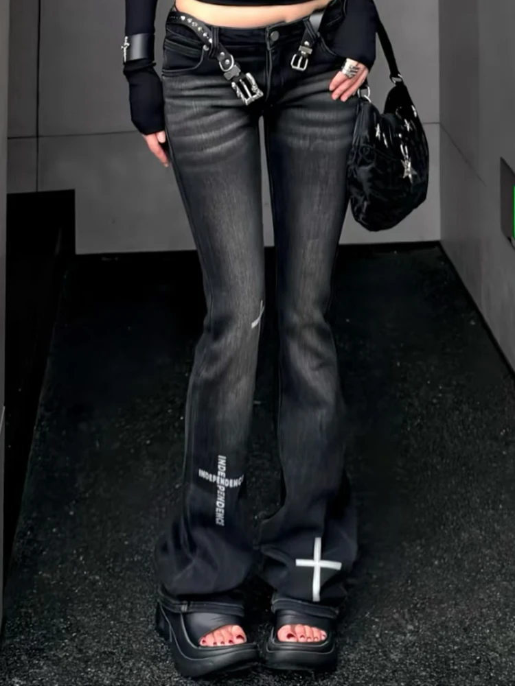 

Джинсы с низкой талией и расклешенными штанинами для женщин, в стиле Y2K, миллениум-панк, облегающие, прямые, субкультурная мода