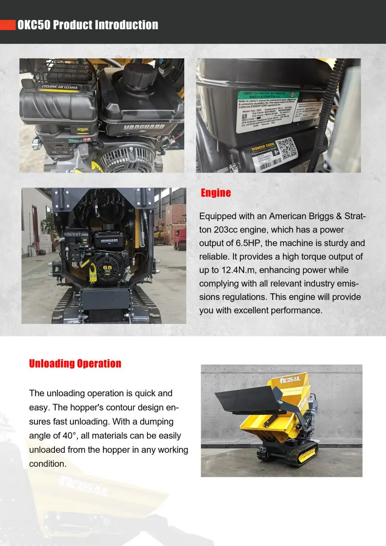 CE-zertifizierter 500kg Hochhub-Mini-Dumper mit Raupenantrieb, hydraulischer Kippfunktion und Motorisierter Schubkarre für Lager, Bauernhof und Garten – Detail 4