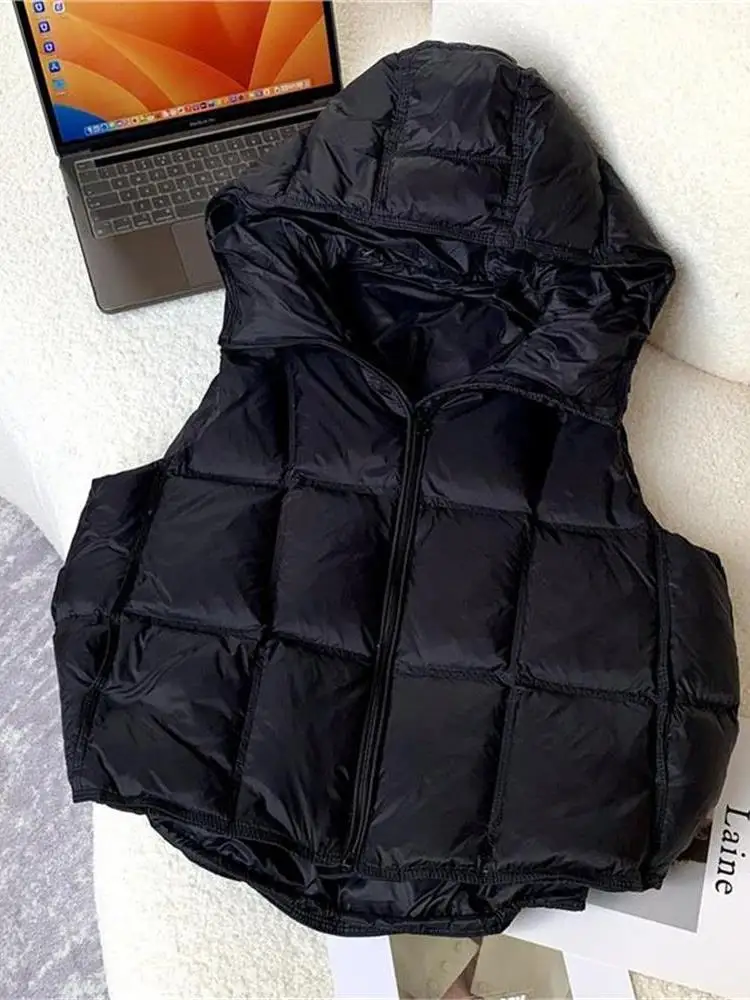 

Белый жилет с капюшоном Du down ort, женский жакет, свободная верхняя одежда, маленький размер, удобное осенне-зимнее новое поступление