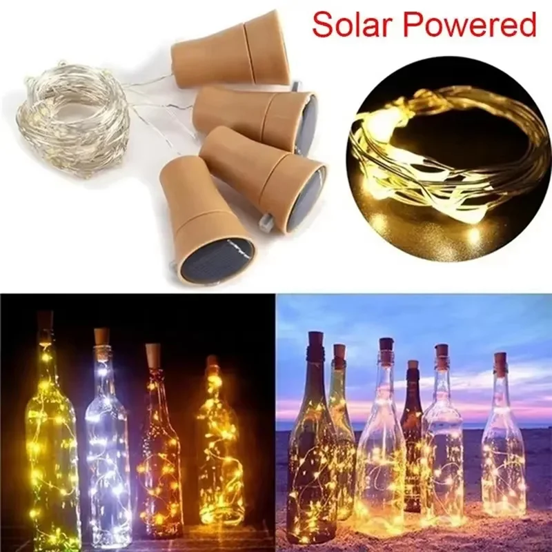 CQMF-10Pcs Solar Wine Bottle String Light 10LED Solar Fairy Lights Cork Shape Holiday Lamp Wedding Party Garden Decor