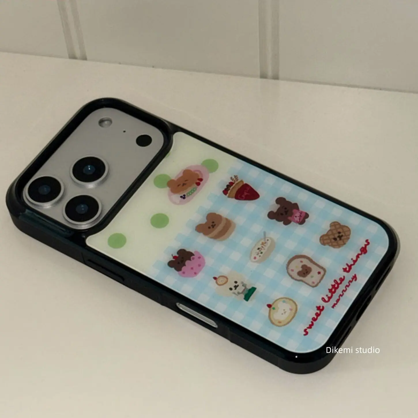 Korean Ins Blue White Plaid Dessert Phone Case For iPhone 17 Air 16 Pro Max 15 14 Plus 13 12 11 Shockproof Silicone Back Cover