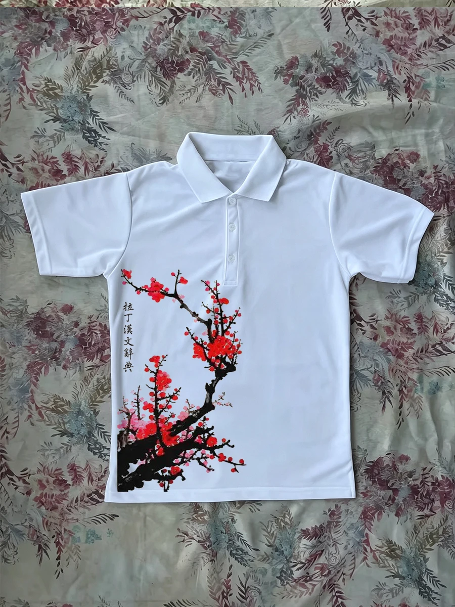 Polo Shirts Vintage Cherry Blossom Graphic Y2k Hip Hop Men's Golf Shirts Streetwear Aesthetic Tee Minimalist Fashionable T Shirt