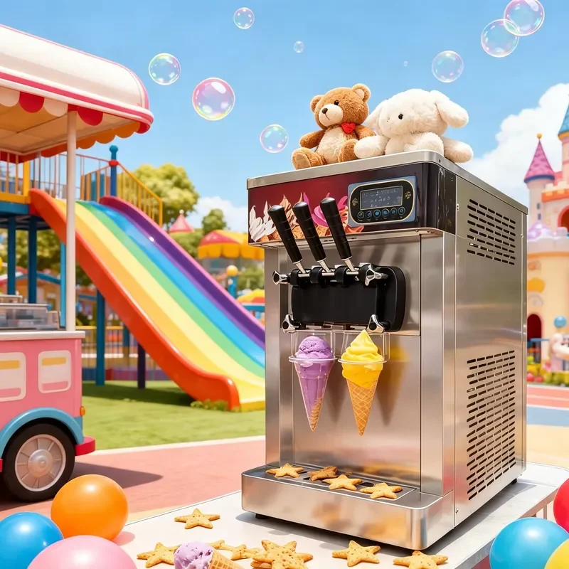 Commercial 3-Nozzle Stainless Steel Automatic Soft Serve Ice Cream Machine 2200W Soft Ice Cream Maker