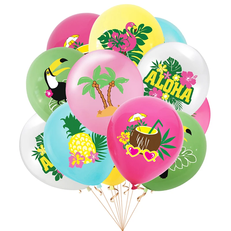 12 pçs decorações de balão de festa havaiana aloha tropical luau flamingo balão chá de bebê festa de aniversário decoração de casamento globo de ar