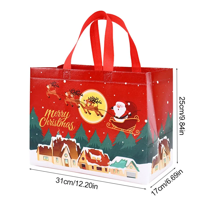 Merry Christmas Gift Bags Cartoon Cute Santa Elk Snowman Printing Non Woven Handbag Tote Bag Holiday Xmas Party Decor Supplies