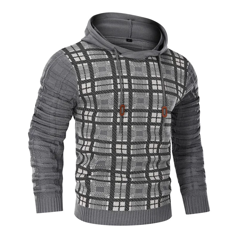 Nuovo 2022 autunno inverno felpe con cappuccio da uomo felpe Pullover Knit slim fit Plaid color matching jacquard men maglione Streetwear