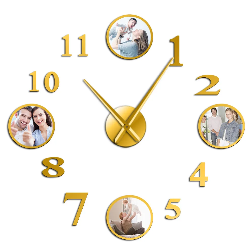 Custom Personalized Images Photos DIY 3D Acrylic Wall Clock Picture Frame Self Adhesive Mute Watch Family Friends Memory gift