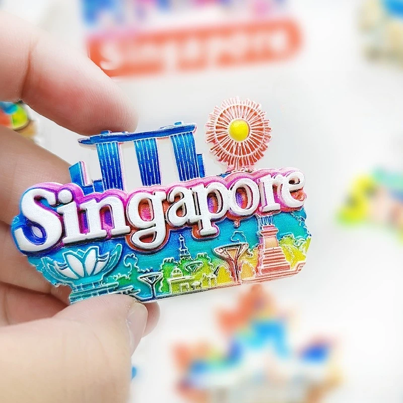 مغناطيس الثلاجة من سنغافورة مارينا باي ساندز - تذكار أفق ثلاثي الأبعاد لحمام السباحة والسفينة ديكور فريد من نوعه هدية آسيا