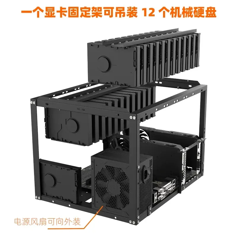 JMZ 24 Bay Hard Disk Rack Stackable Open Frame Chassis for Server Data Center Storage EATX Motherboard Support 3.5 Inch HDD