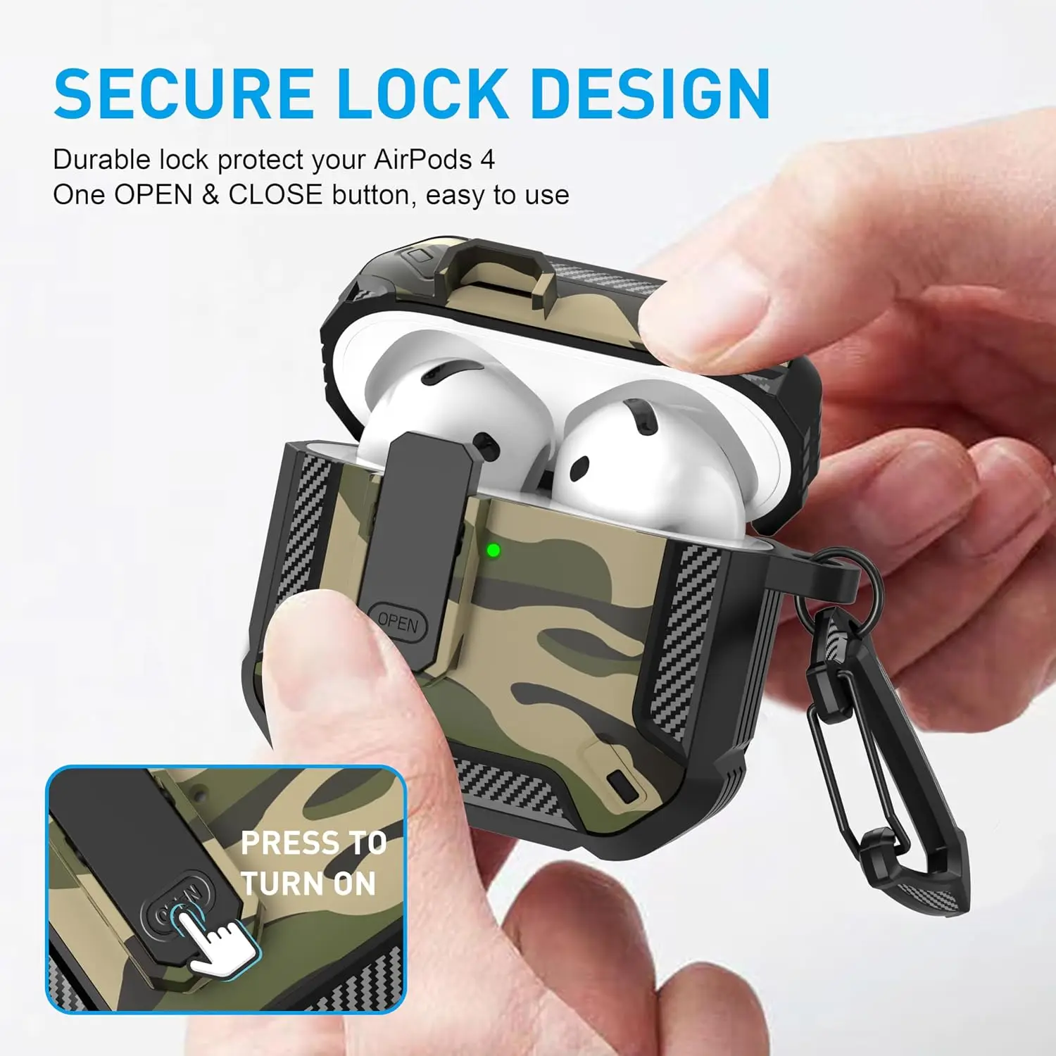 For AirPods 5/4/Pro 3 Protector Case Secure Lock Cover with Carabiner Shockproof Full-Body Headphone Accessories for AirPods 5/4