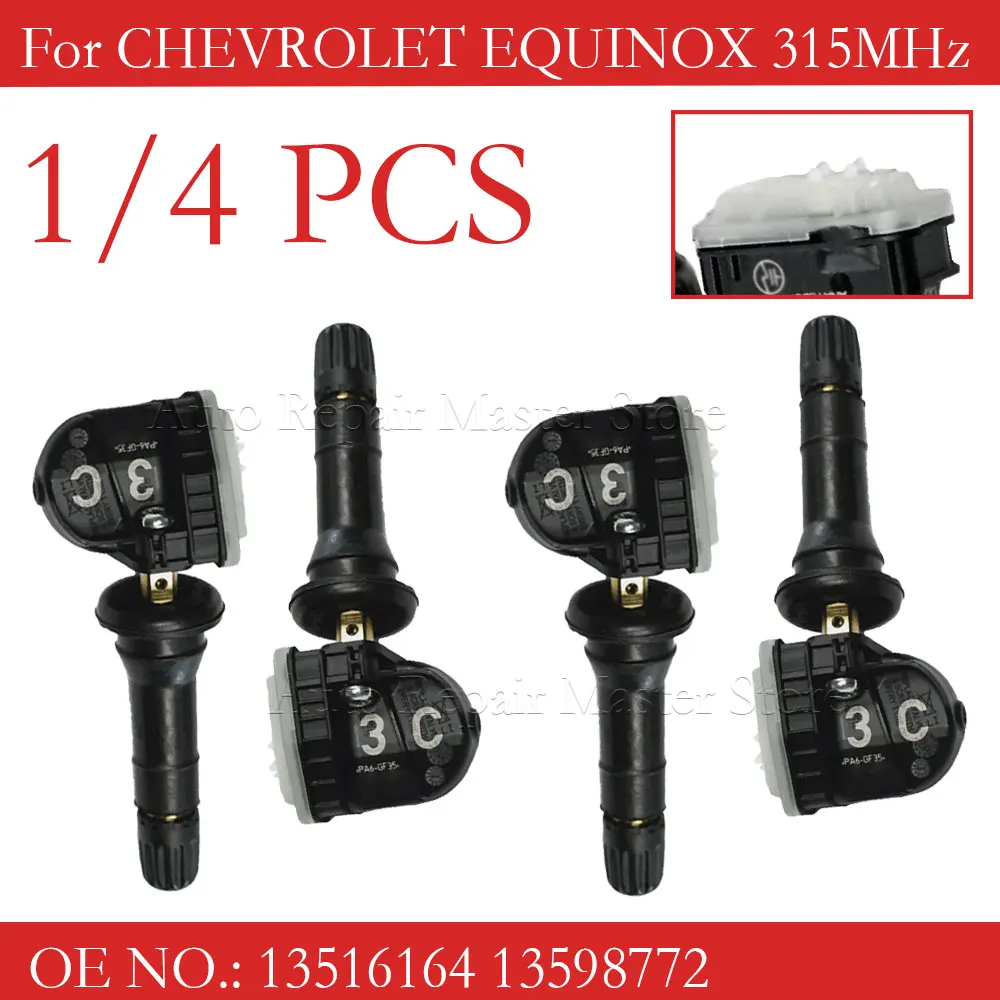 

1/4PCS 13516164 For 2018 2019 2020 2021 2022 2023 CHEVROLET EQUINOX 315MHz TIRE PRESSURE SENSOR TPMS CADILLAC 13598772 13598771