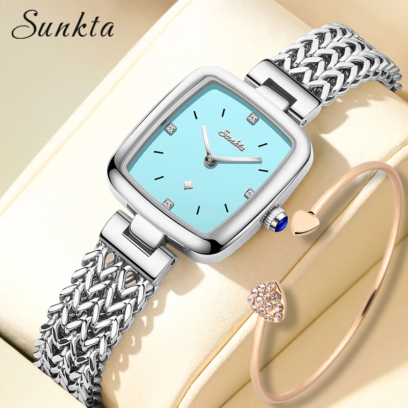 Sunkta Fashion LuxuryElegant Quartz Womens Wristwatch Casual Diamond Stainless Ladies Watches Small Dial Simple Waterproof Clock