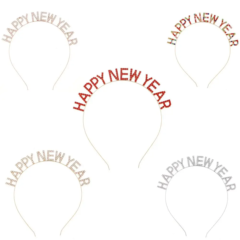 New Year Headdress Alloy New Year Gift Letter Korean Style Hair Hoop Rhinestone Crown Female Jewelry HAPPY NEW YEAR Headband