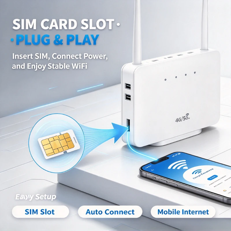 Portable 4G WiFi Modem Router 300Mbps External Antenna SIM Card Slot EU Plug for Home Work Travel
