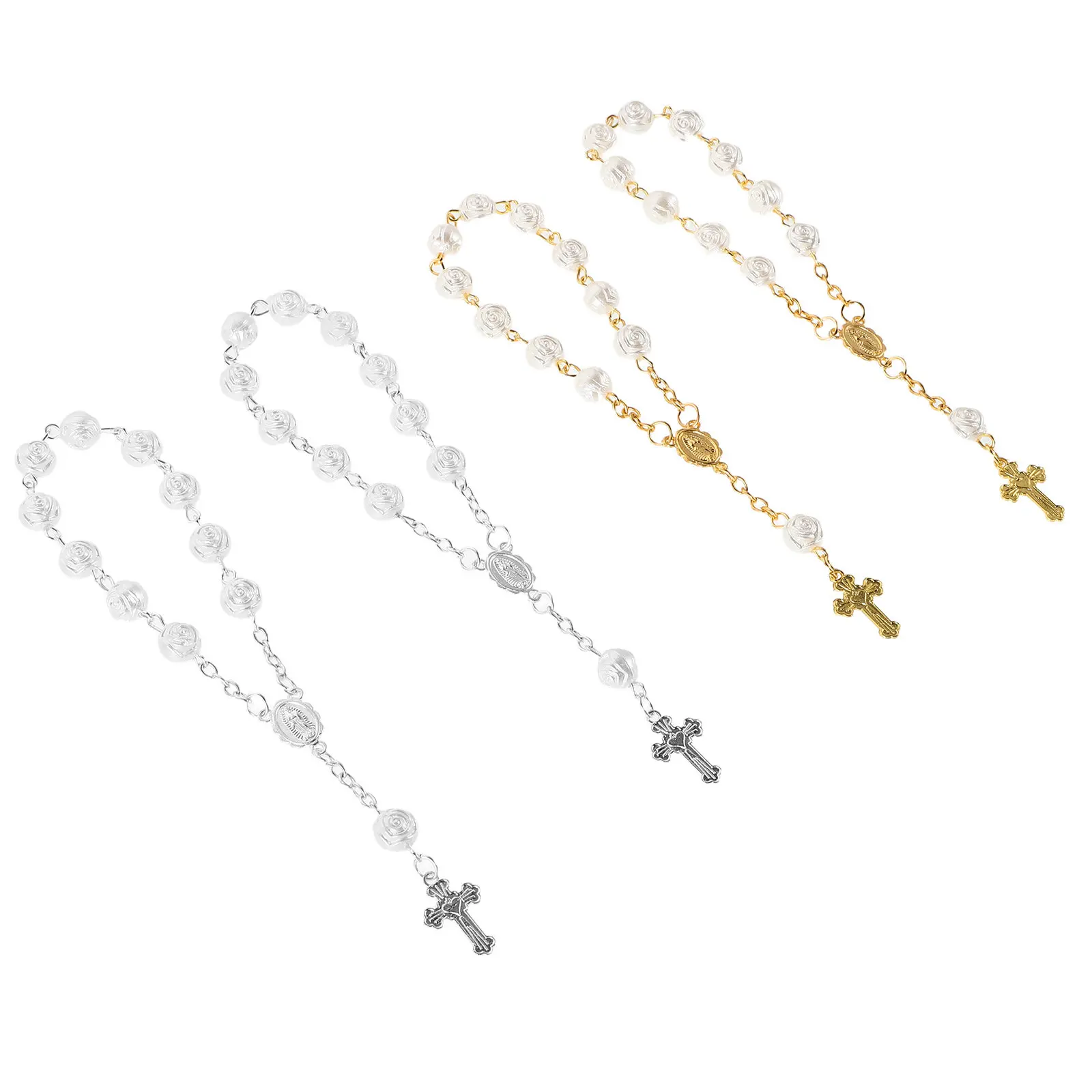 

4Pcs Rose Bead Baptism Rosary Bracelets Jewelry First Communion Christening Favors Gift Rosary for