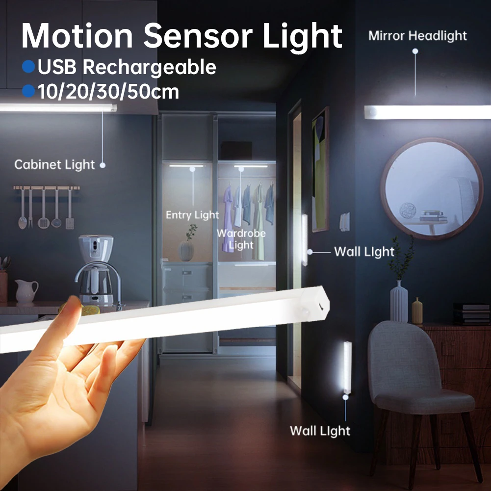 6 قطع من مصابيح الخزانة بمستشعر الحركة LED اللاسلكية القابلة لإعادة الشحن - مثالية للخزانة والمطبخ وخزانة الملابس والسلالم - تعمل بالبطارية ليلاً #6