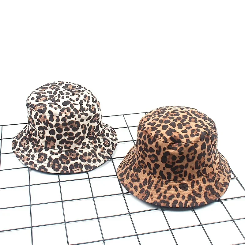 Bucket-Hat Leopard Print Hunting Cap Double Sided Trend Women Foldable Suncreen Basin Chapeau Men Ladies Fisherman Hat