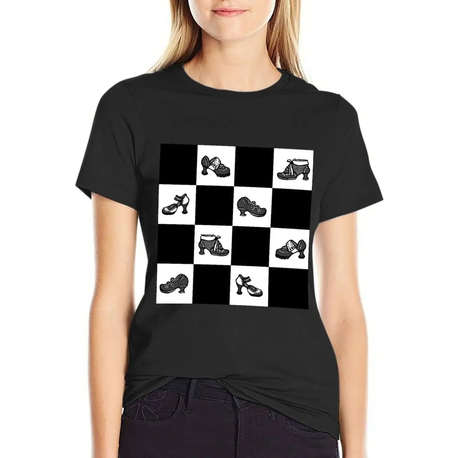 

Fluevog BW Checker Pattern T-Shirt plus sizes plus size tops korean fashion Women's tops