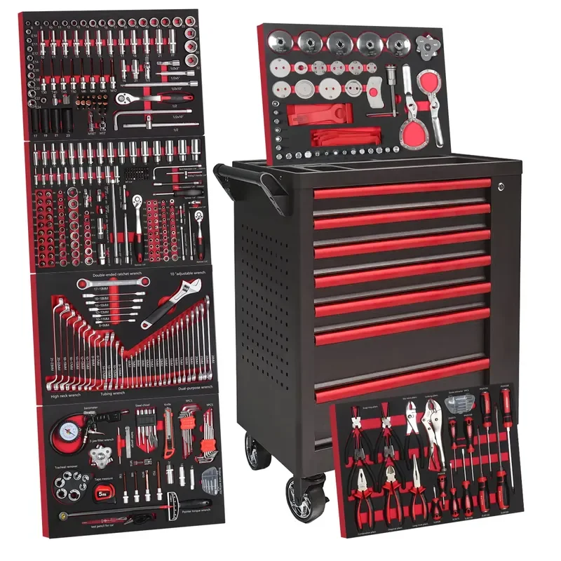 Hot Sale Factory 7 Drawers Garage Storage 386 PCS Tool Sets Box Tool Chest Workshop Trolley Heavy Tool Cabinet