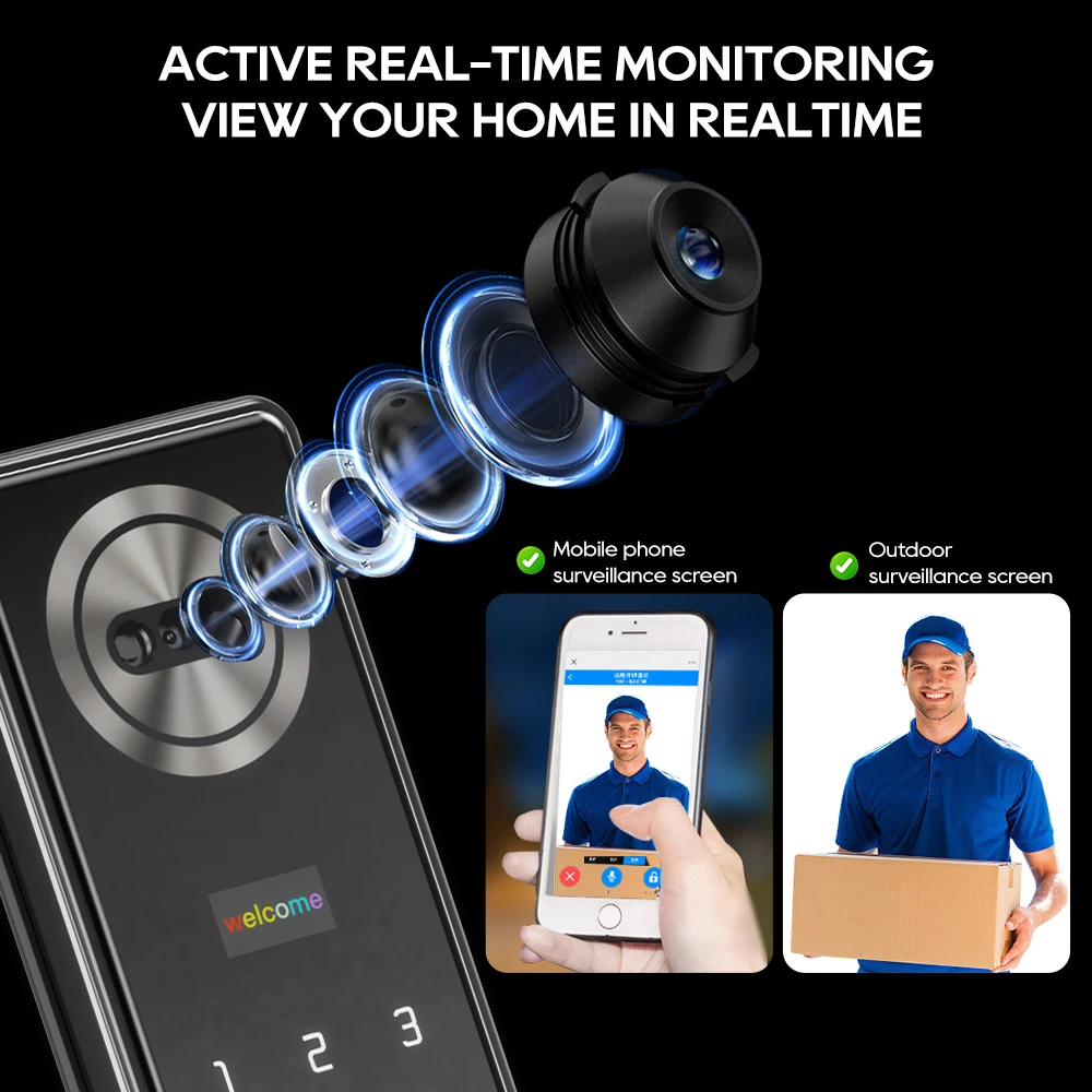 SANKESONG 3D Face Recognition Smart Door Lock,Palm Vein Recognition Video Smart Lock with Camera,Build-in WiFi,APP Control