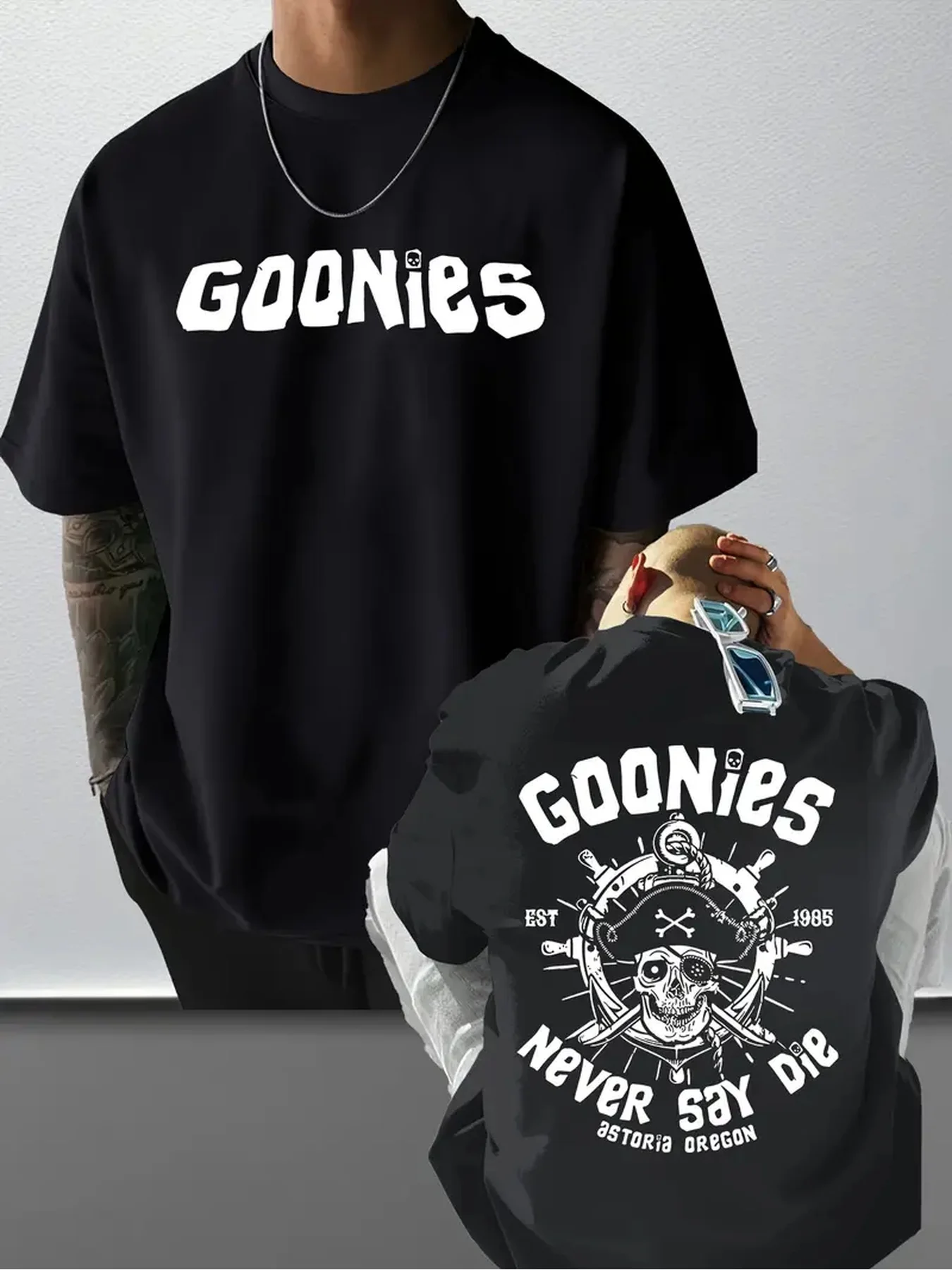 Retro Pirate Skull and Compass Print on Premium Soft 100% Cotton Mens T Shirt Perfect for Summer Casual Streetwear Style