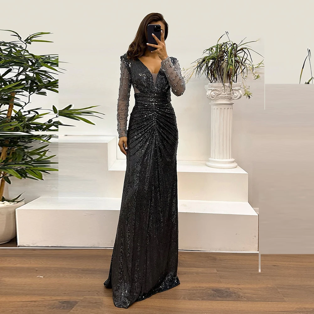 

Индивидуальный пошив: Вечернее платье в арабском стиле с длинными рукавами-трубами, V-образным вырезом, длиной в пол, для торжественных мероприятий и свадеб