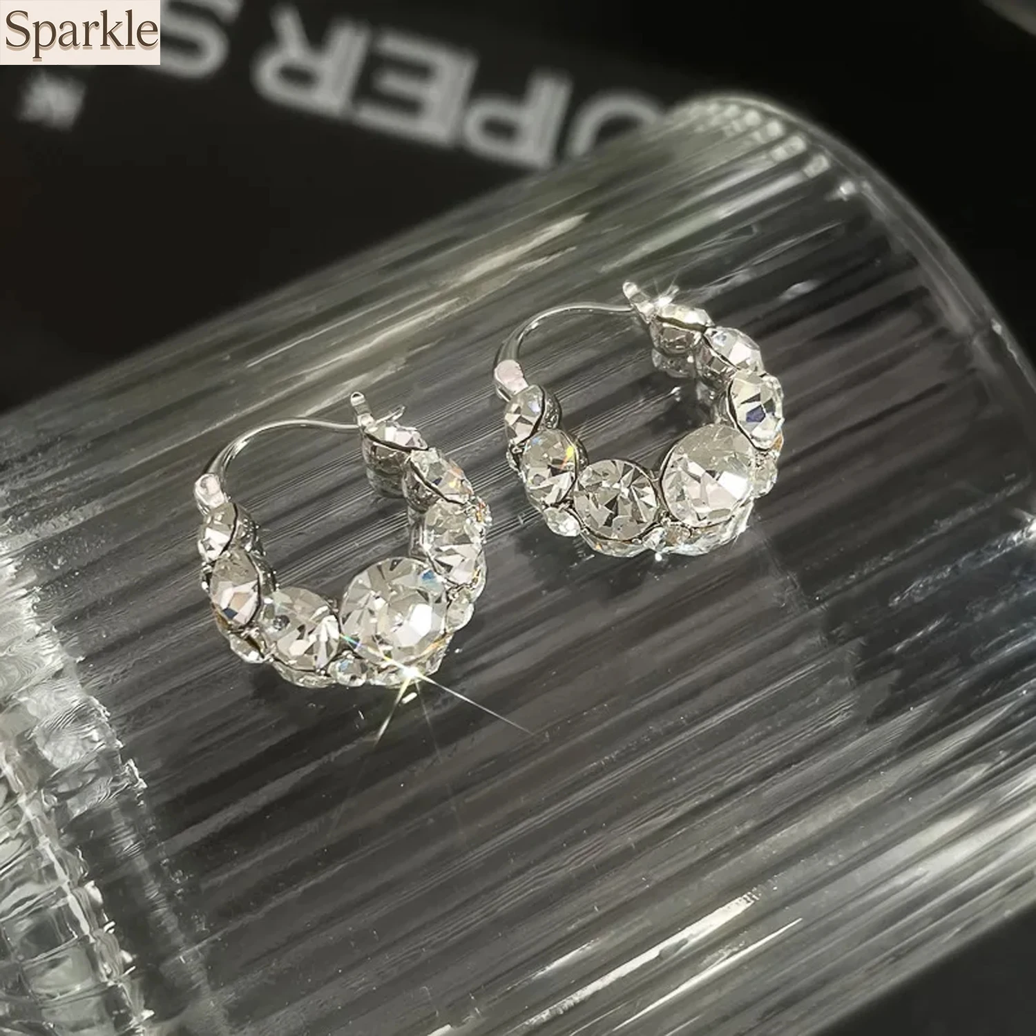 

2026 Women's Fashion Super Shiny Full Diamond Zircon Hoop Earrings High-End Personality Jewelry for Ear
