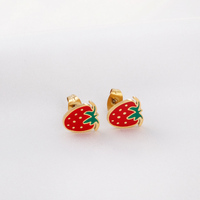 Sweet Strawberry Stud Hoop Earrings Korean Cute Cherry 18K Gold Plated Stainless Steel Piercing Casual Ear Stud For Women Girls