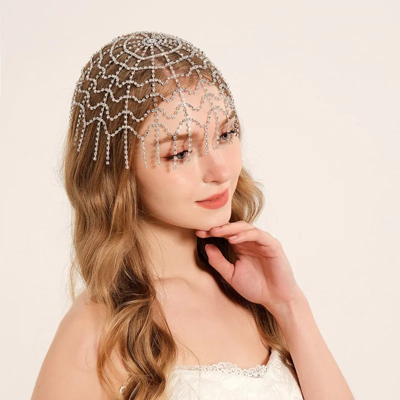 

Multi-layered Tassel Hair Chain Light Luxury Retro Diamond Brow Pendant Hair Strap