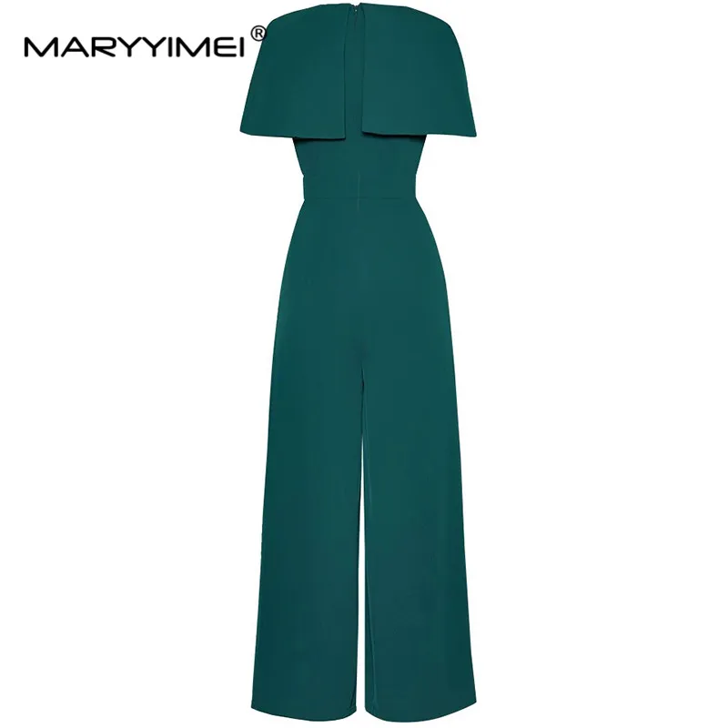 Maryyimei Modeontwerpster Lente Zomer Sexy V-Hals Mantel Mouwen Voor Dames Laken Streetwear Wijde Pijpen Broek Jumpsuit