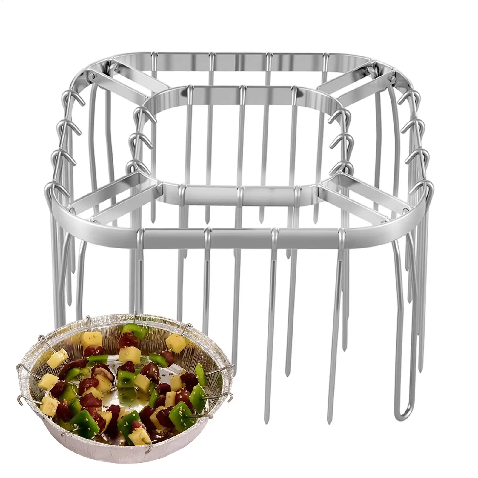 304 Stainless Steel Air Fryer Skewer Rack Multi-Layer Vertical BBQ Grill Stand for Even Cooking