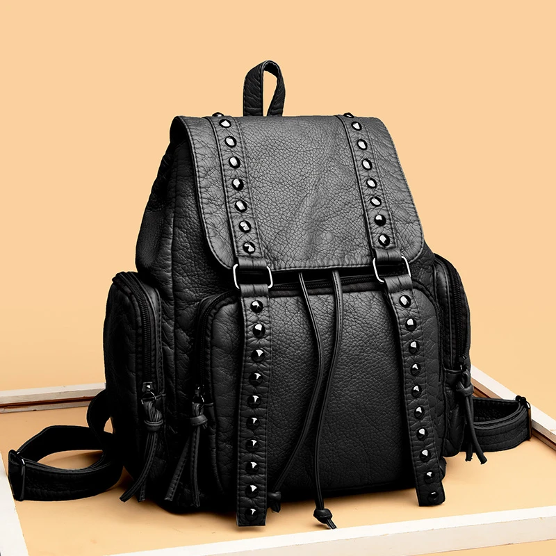High Quality Rivet Soft Leather Women Backpacks Designer  display picture 2
