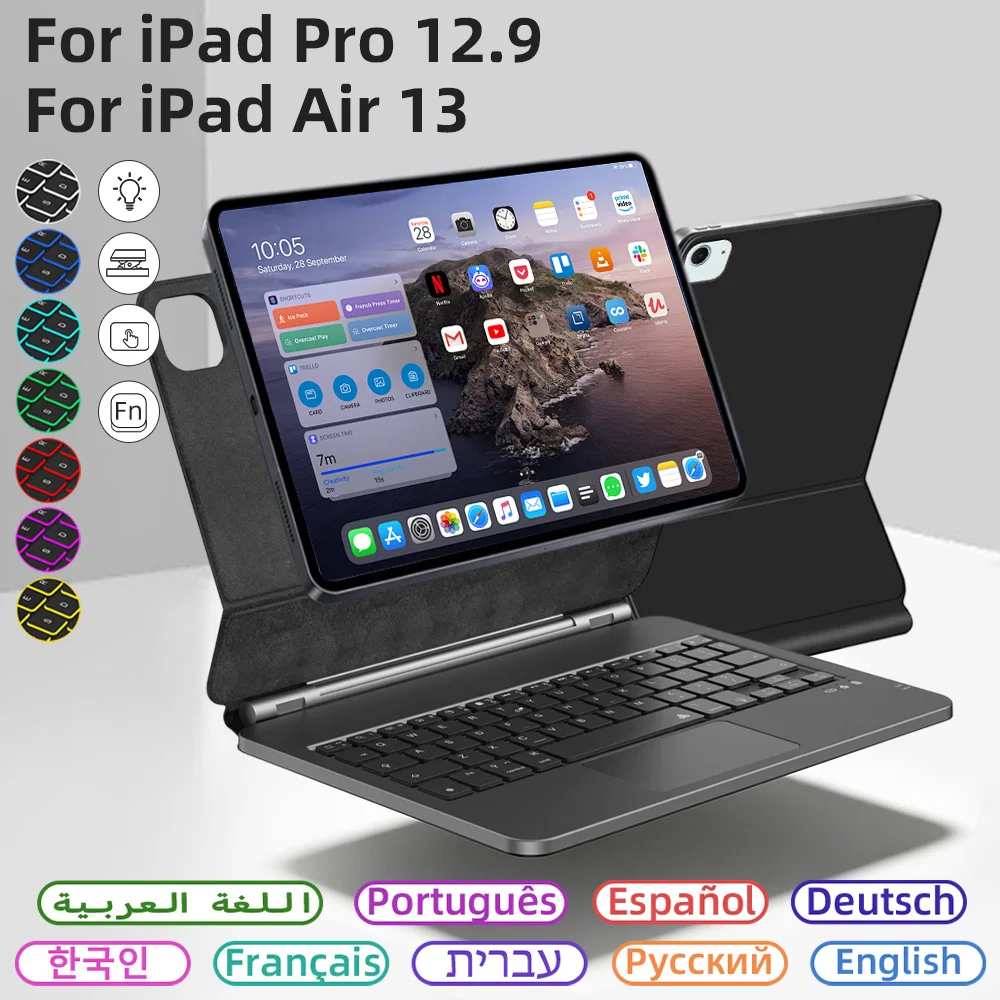 

Wireless Touch Bluetooth Keyboard for IPad 3rd 4th 5th 6th Gen 12.9in A2764 A2766 Magic keyboard Arabic Portuguese Spanish