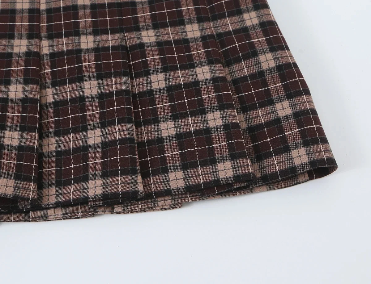 KONDALA Damen Vintage Lässiger Karierter Minirock-Anzug 2026 Herbst Trendiges Klassisches Retro-Set mit Stehkragen-Jacke und Weitgefalteten Culottes – Detail 18