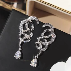 Huitan Trendy Rotational Design Drop Earrings with Sparkling Cubic Zirconia Elegant Wedding Jewelry Chic Accessories for Women