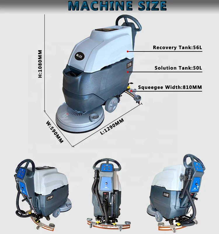 New -510B Walk-Behind 24VDC Wireless Floor Scrubber for Parking Ports Office Buildings & Shopping Malls