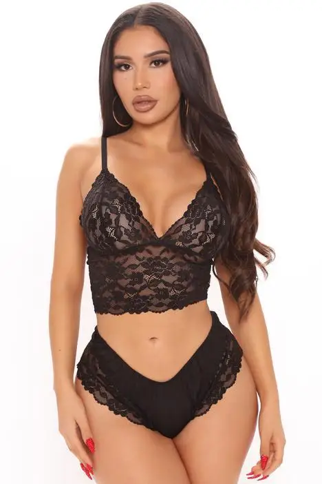 Ladies Sexy Deep V Bra Top and Shorts Set Black Sling Summer Sexy Slim Pants Two Piece Lace Transparent Sexy Set