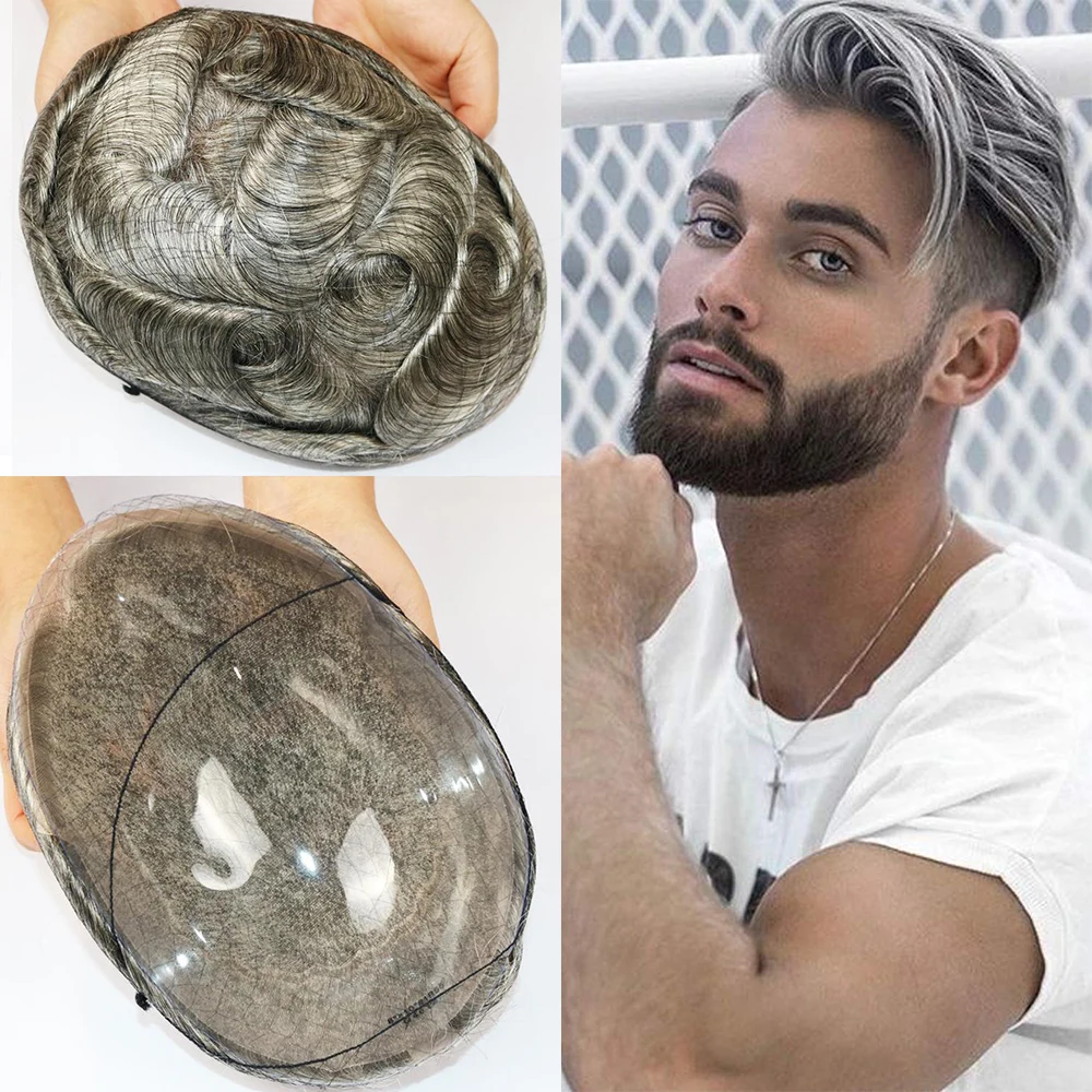 

Super Natural Hairline Human Hair Mens Toupee Free Style 10x8 Inch Franch Lace With 0.03mm PU Hairpieces Replacement Systems Men