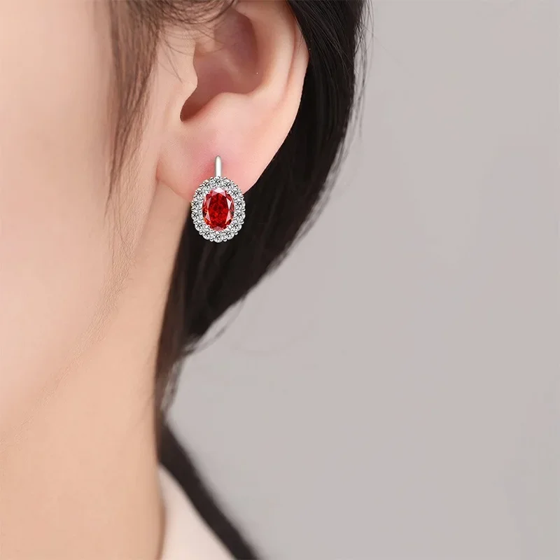 Exquisite Ice Flower-Cut Pigeon Egg 925 Sterling Silver Earrings with High-Carat Diamond Egg-Shaped Earrings for Ladies' Jewelry